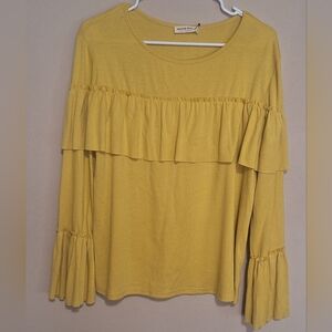 Anna Kaci Boutique Chic Boho Mustard Ruffle Blouse NWT